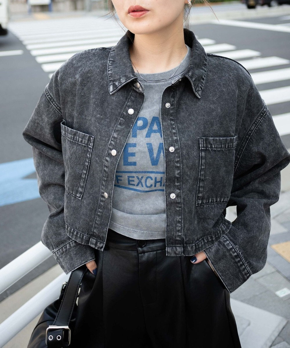 WEGO ヴィンテージウォッシュデニムショートシャツ 