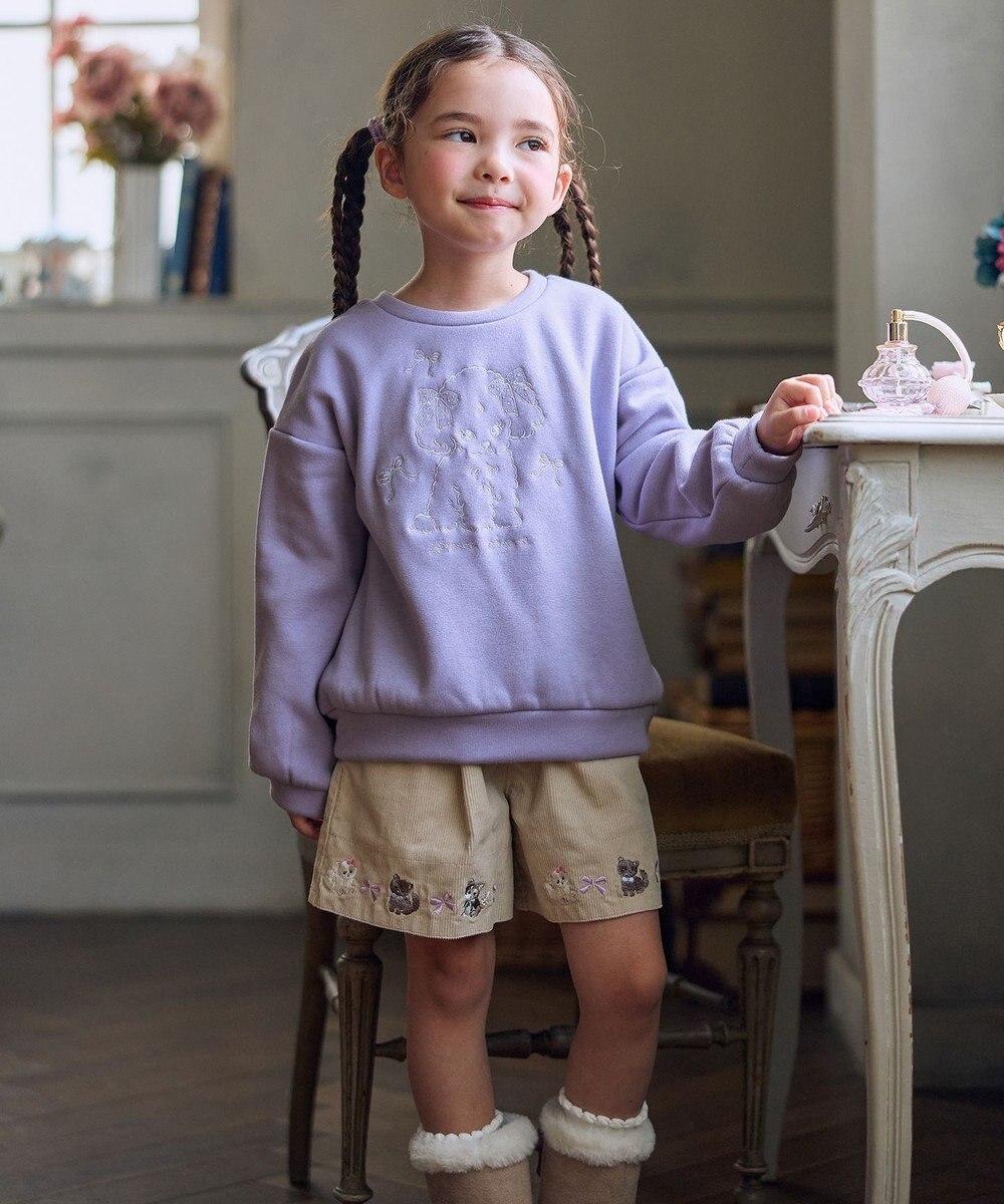 ANY KIDS ネコ刺繍 コーデュロイ ショートパンツ 