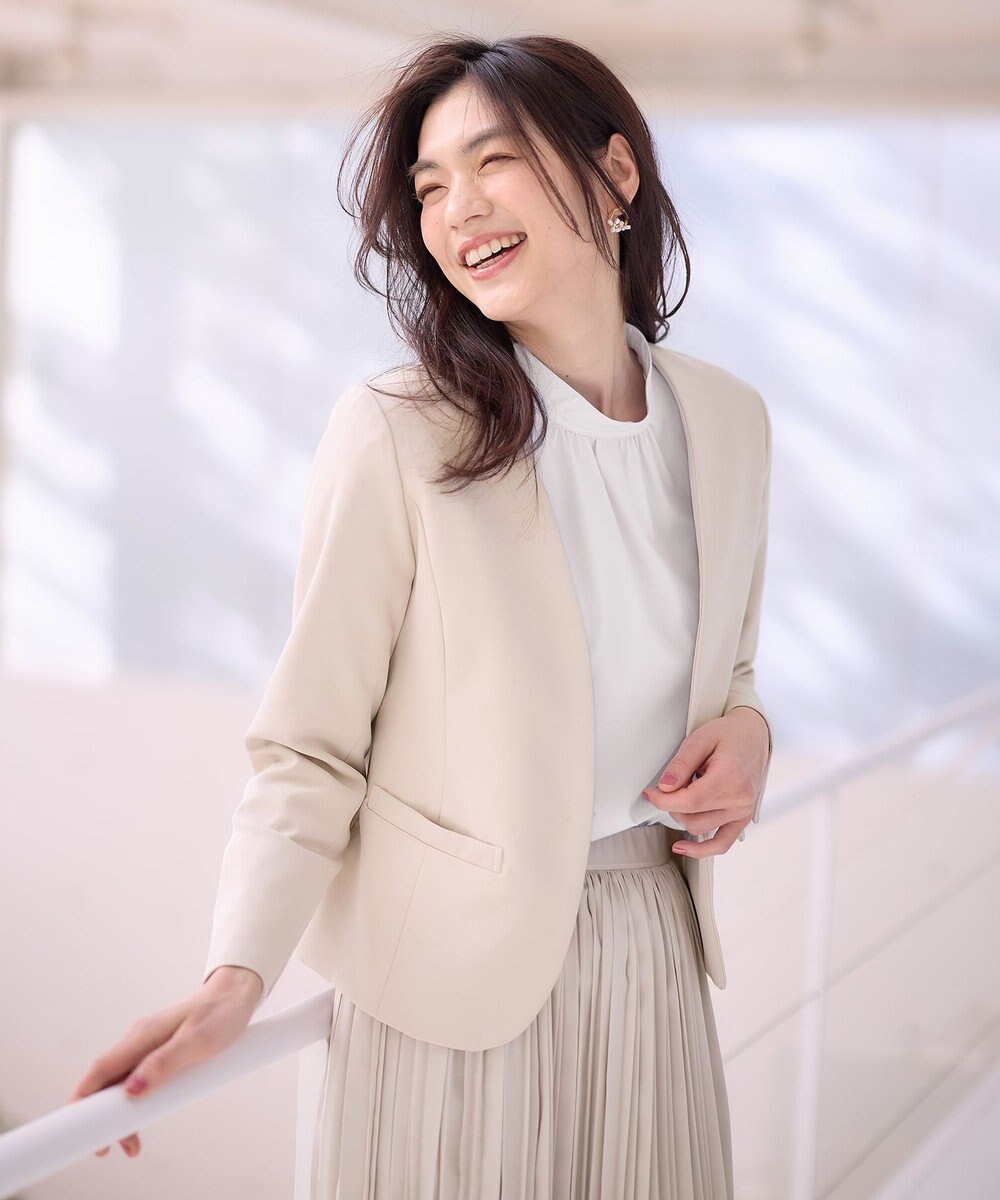 ANY 【WEB限定】ダブルクロスストレッチ Ｖネックノーカラージャケット 