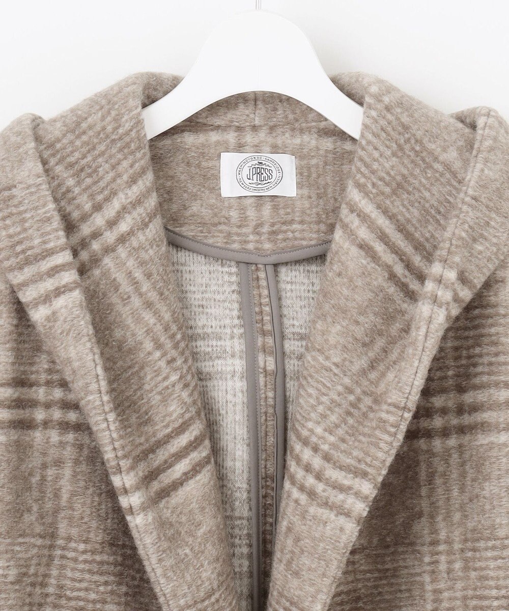 J.PRESS LADIES 【キルトピン付き】ECOLANAスライバーチェック フーデットアウター 