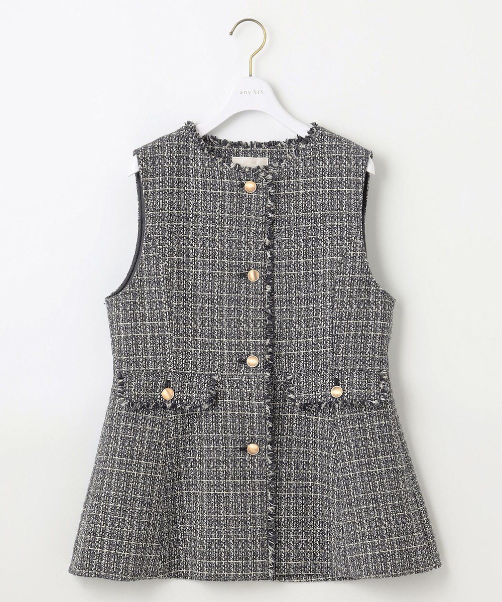 ANY SIS L ファンシーツイードペプラム ジレ 