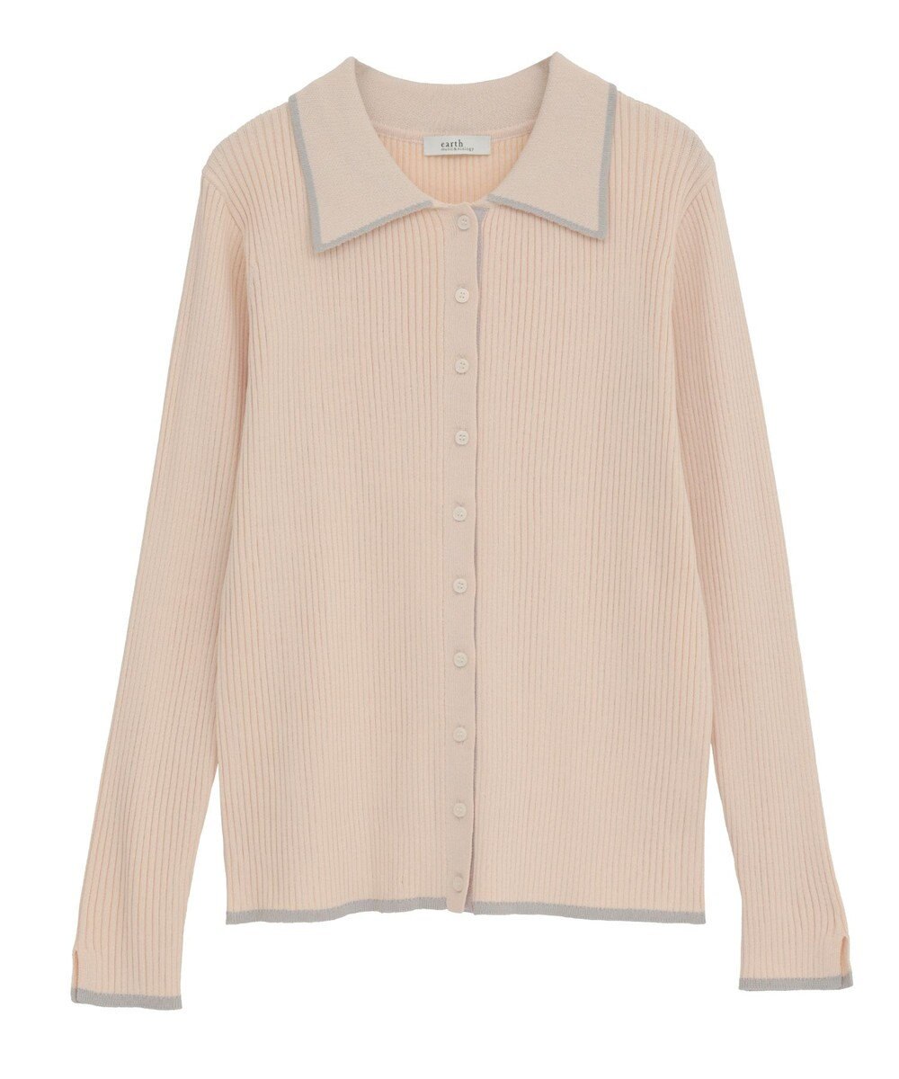 earth music&ecology バイカラートリムロングニットカーディガン 