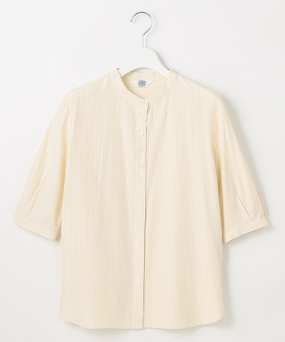 J.PRESS LADIES L 【洗える】ストライプ バンドカラー ブラウス 