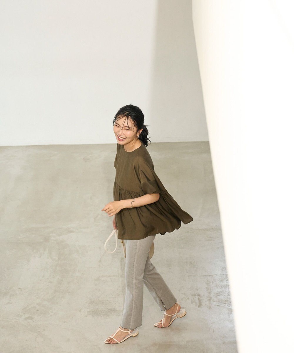 UNFILO ヴィンテージシアー ギャザーペプラムブラウス 