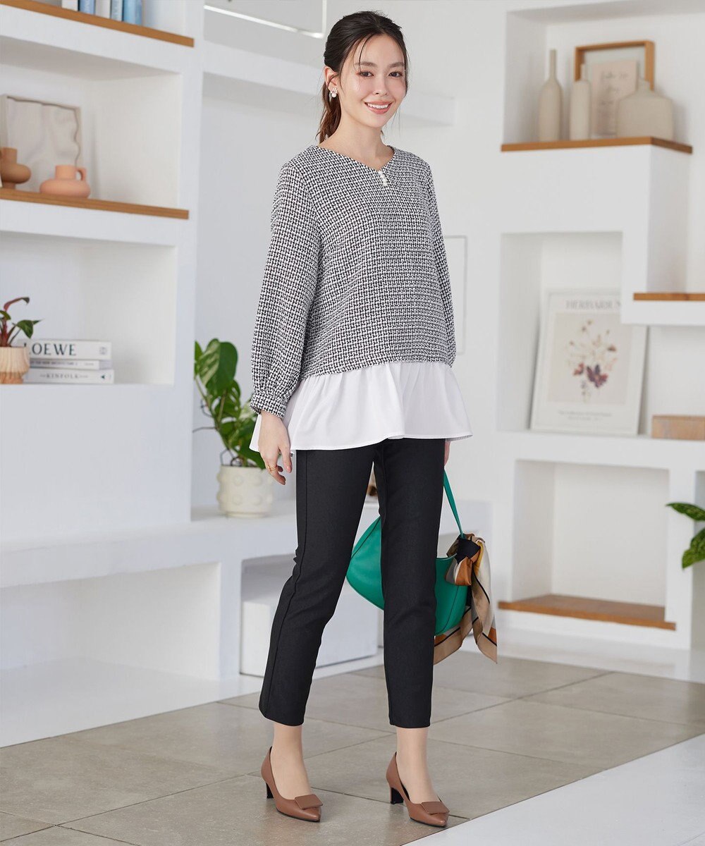 Tiaclasse ツイードコンビフレアチュニック 