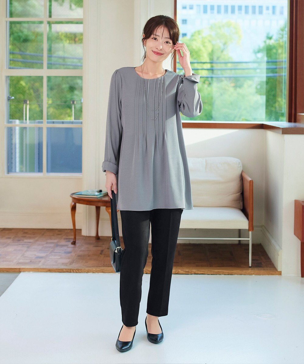 Tiaclasse 【洗える】ピンタックチュニックブラウス 