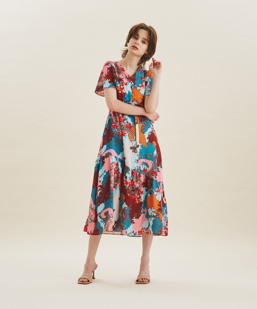 グレースコンチネンタル ワンピース 花柄 ペイズリー ネイビー S  