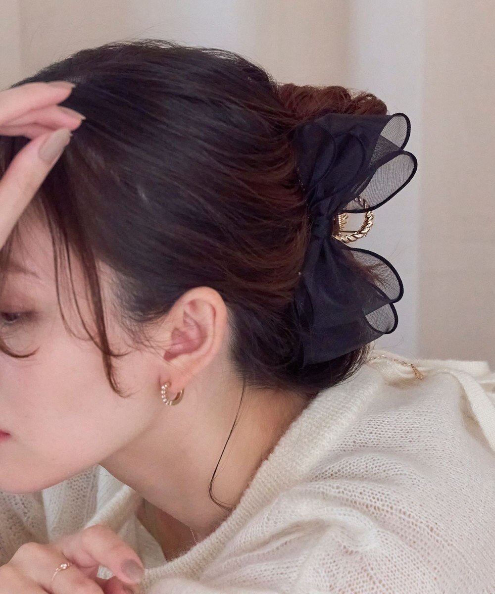 Phoebe ボリュームオーガンジーリボンバンスクリップ　ブラック 