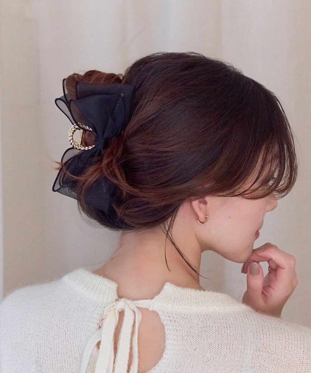 Phoebe ボリュームオーガンジーリボンバンスクリップ　ブラック 