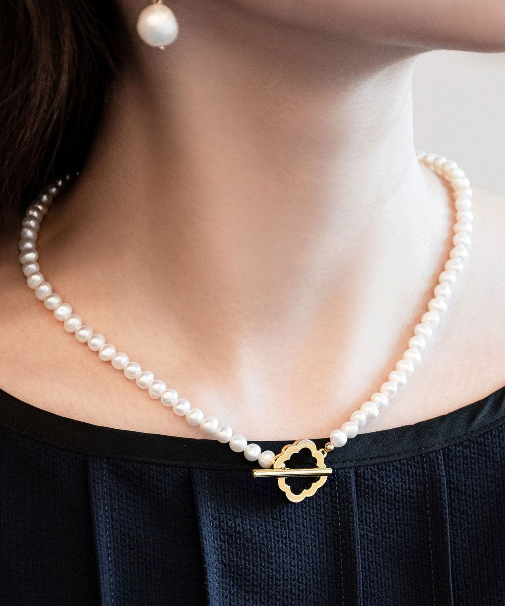 TOCCA OPEN CLOVER PEARL NECKLACE 淡水パール 2WAYネックレス ゴールド系