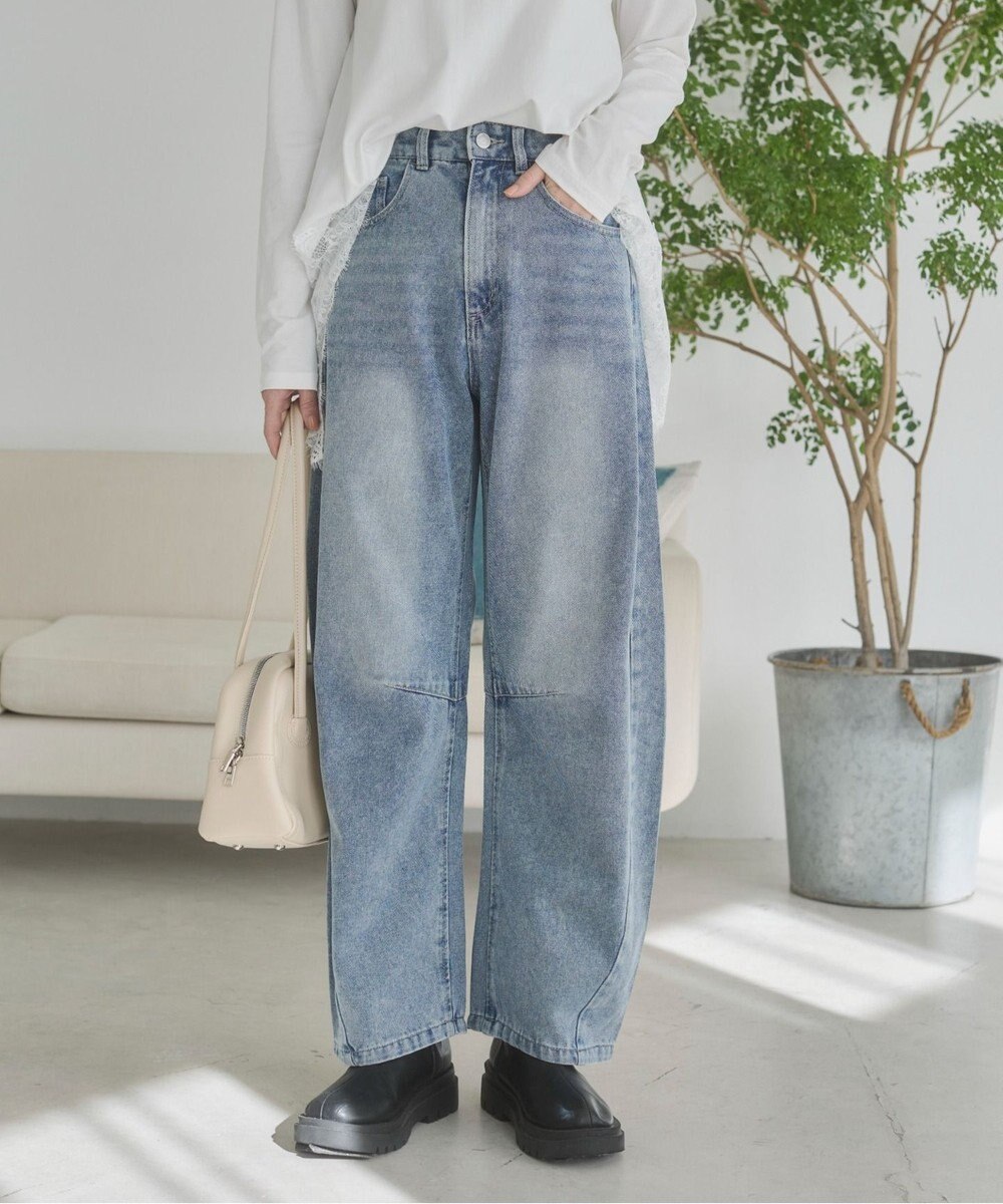 WEGO 【ANGIE VINTAGE】バレルレッグデニムパンツ 