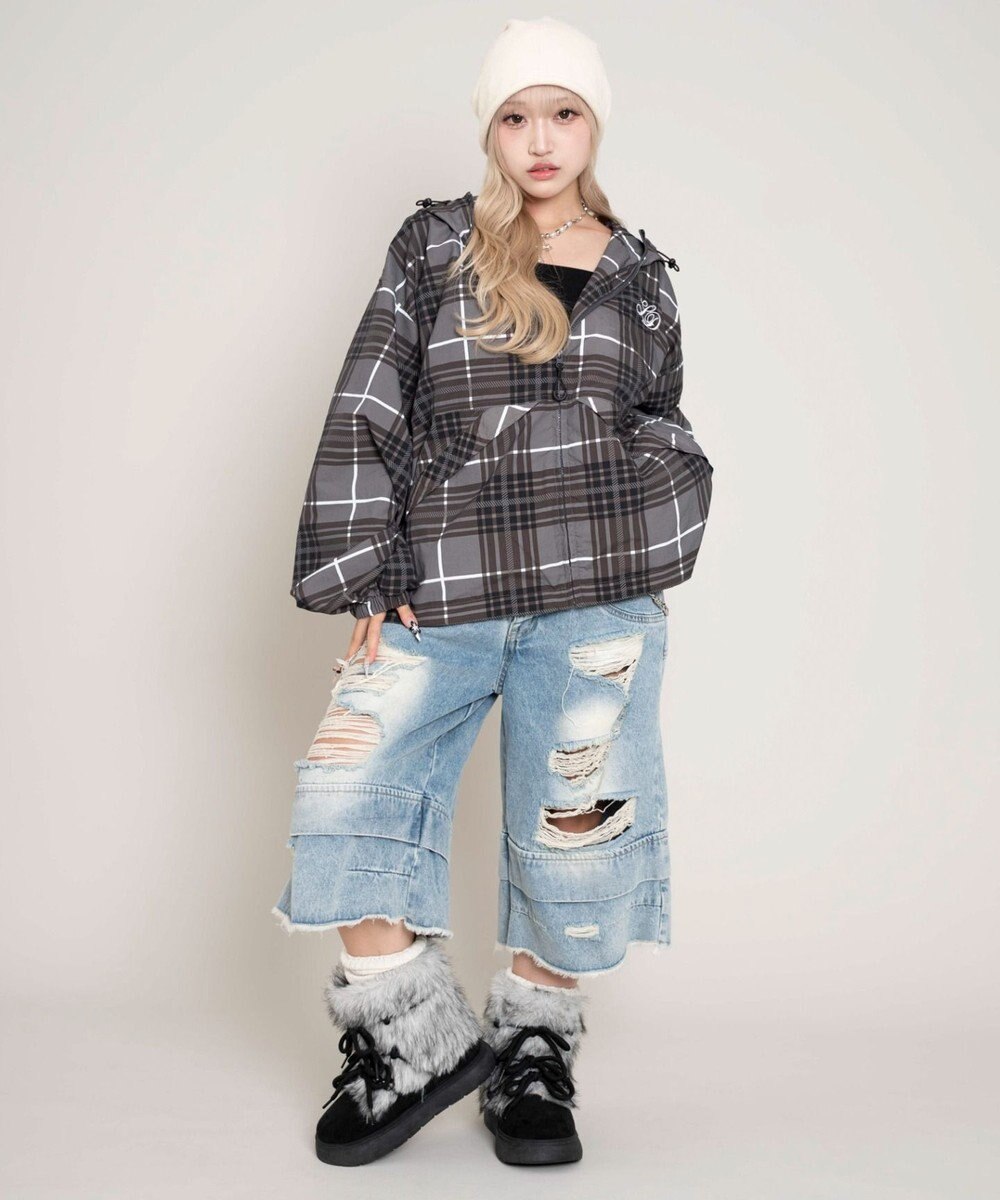 WEGO 【ユニセックス着用ITEM/MLサイズ展開】チェックロゴフードブルゾン 