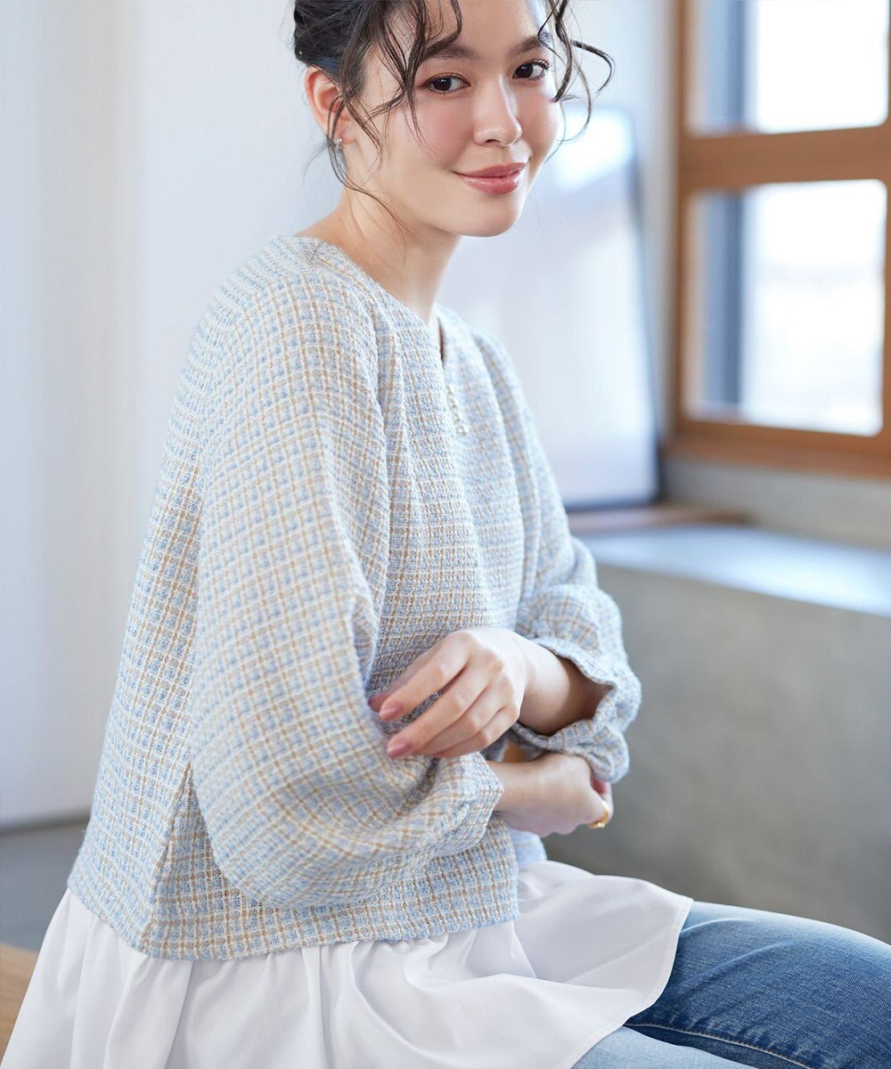 Tiaclasse ツイードコンビフレアチュニック 