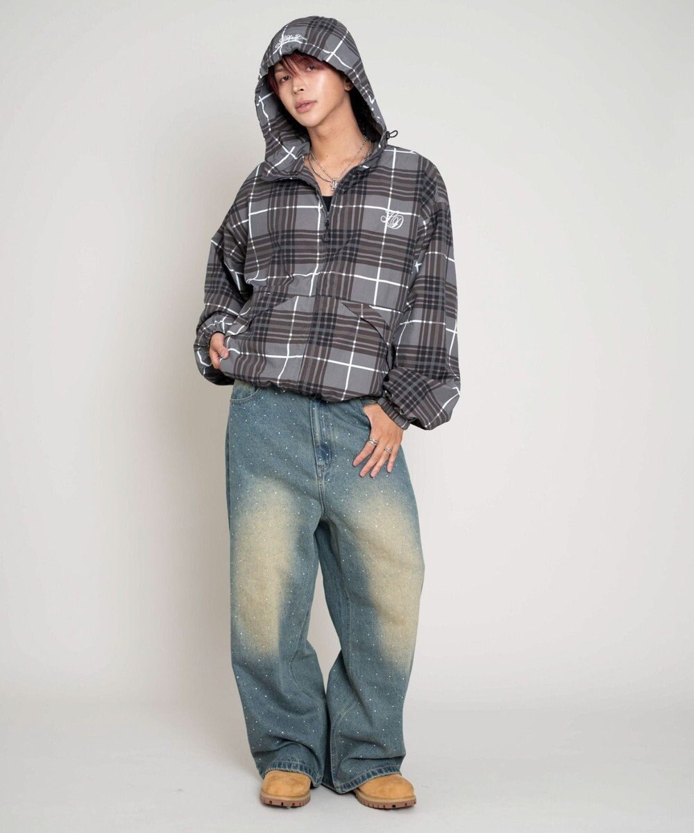 WEGO 【ユニセックス着用ITEM/MLサイズ展開】チェックロゴフードブルゾン 