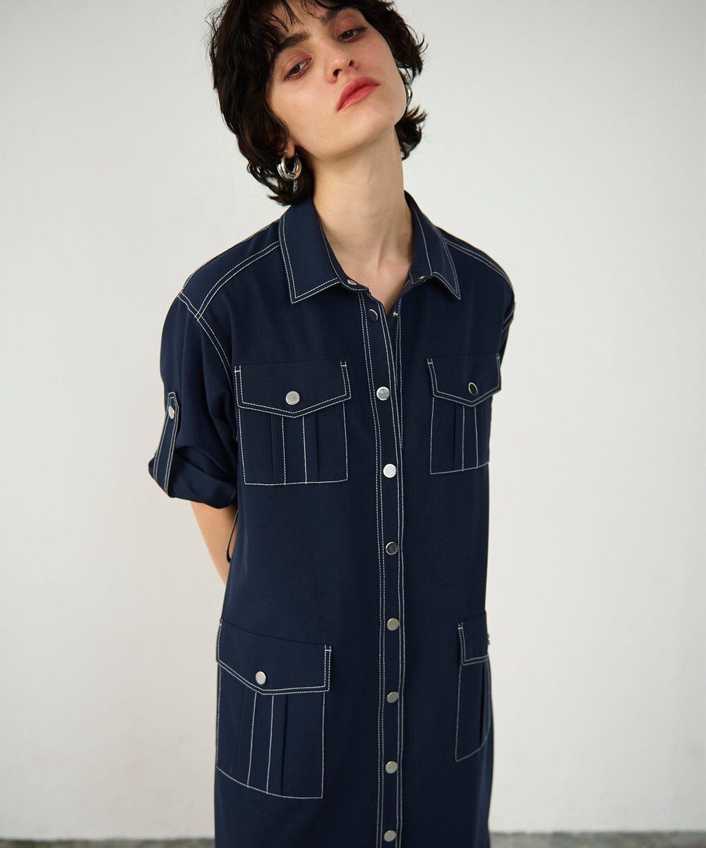 GRACE CONTINENTAL 配色ステッチワークシャツワンピース 