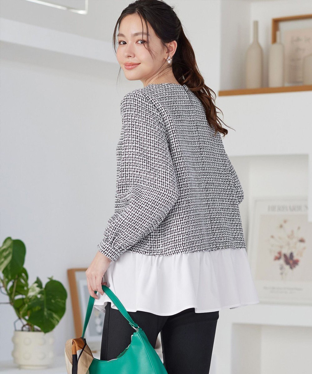 Tiaclasse ツイードコンビフレアチュニック 