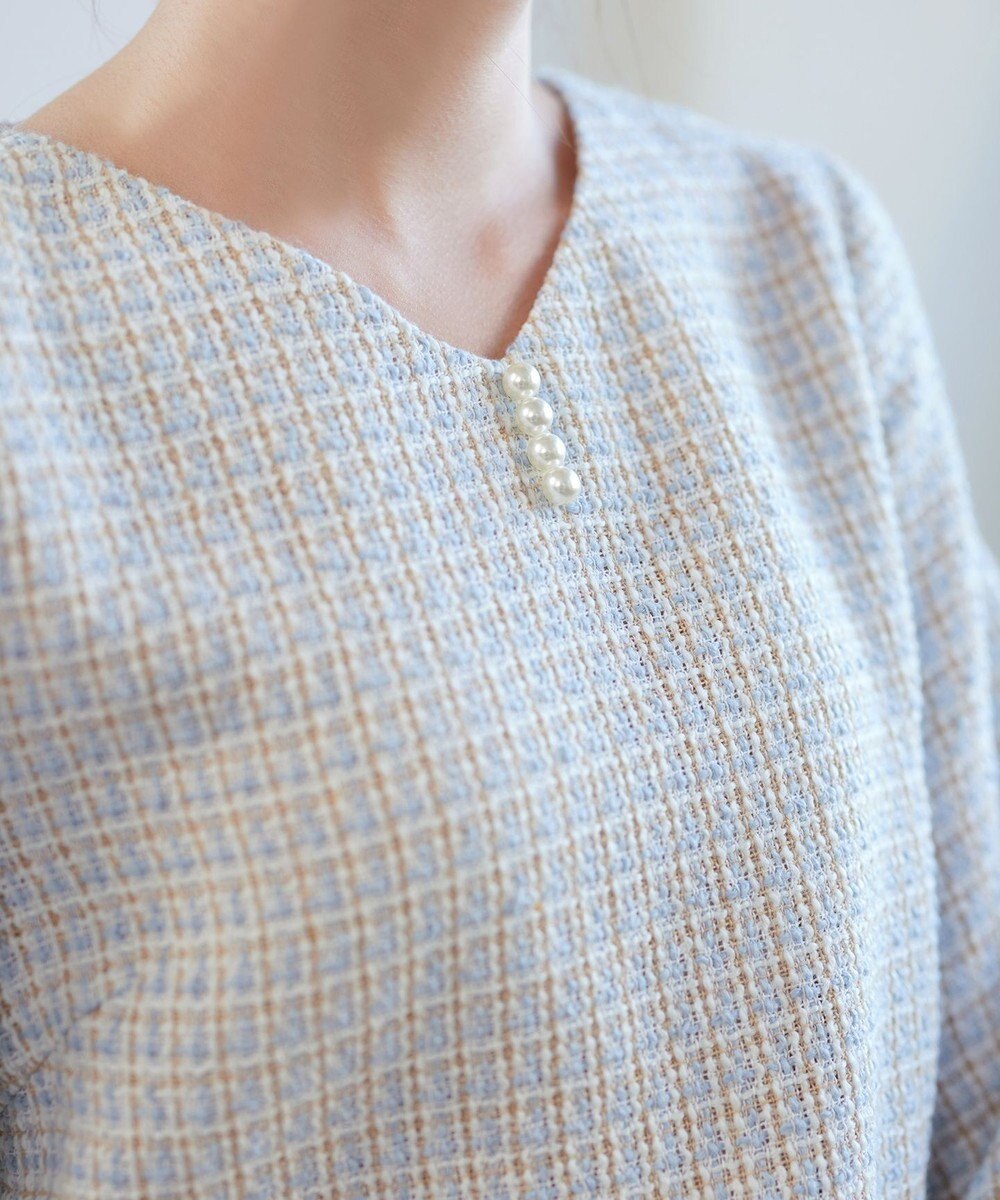 Tiaclasse ツイードコンビフレアチュニック 