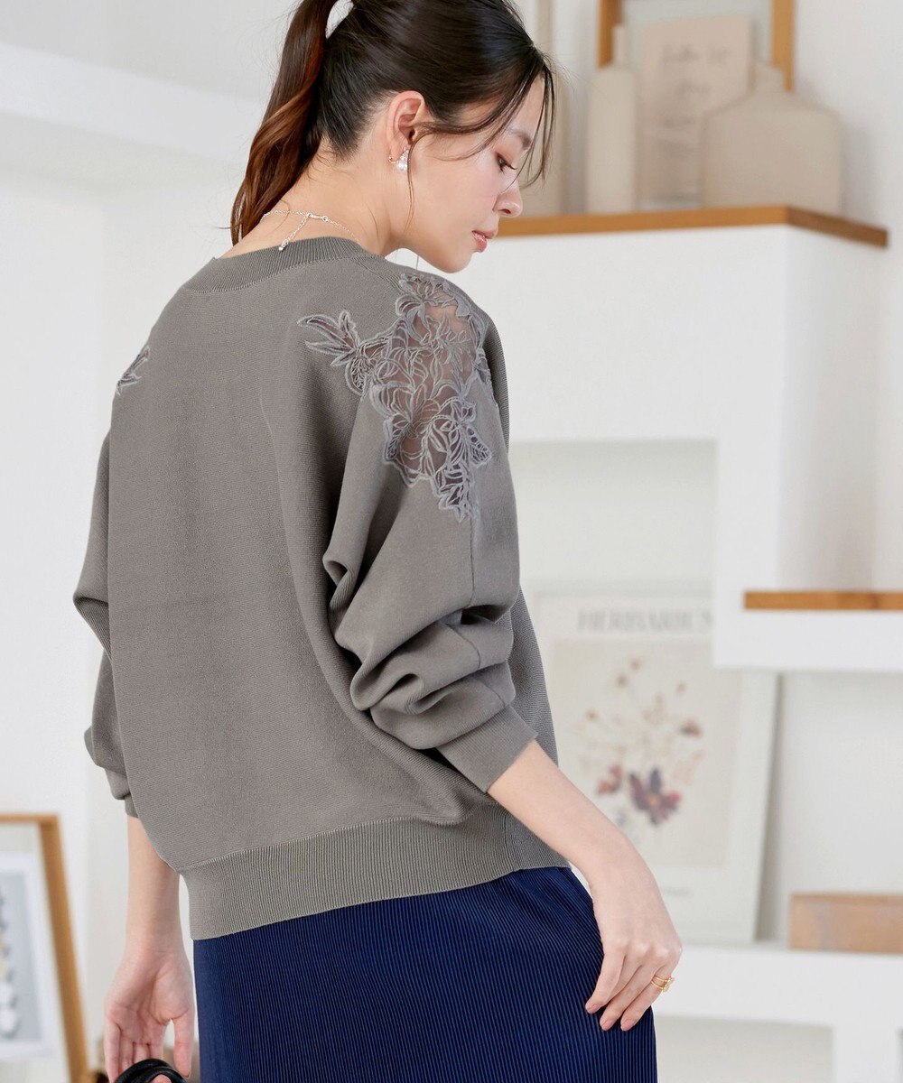 Tiaclasse 肩レースドルマンニットトップス 