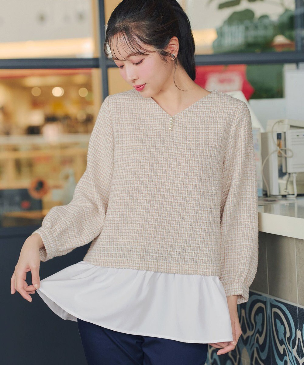 Tiaclasse ツイードコンビフレアチュニック 