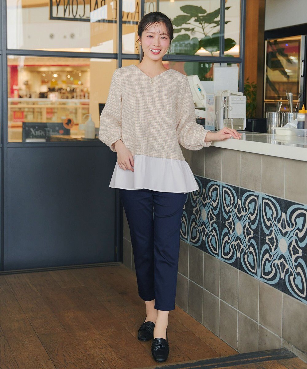 Tiaclasse ツイードコンビフレアチュニック 