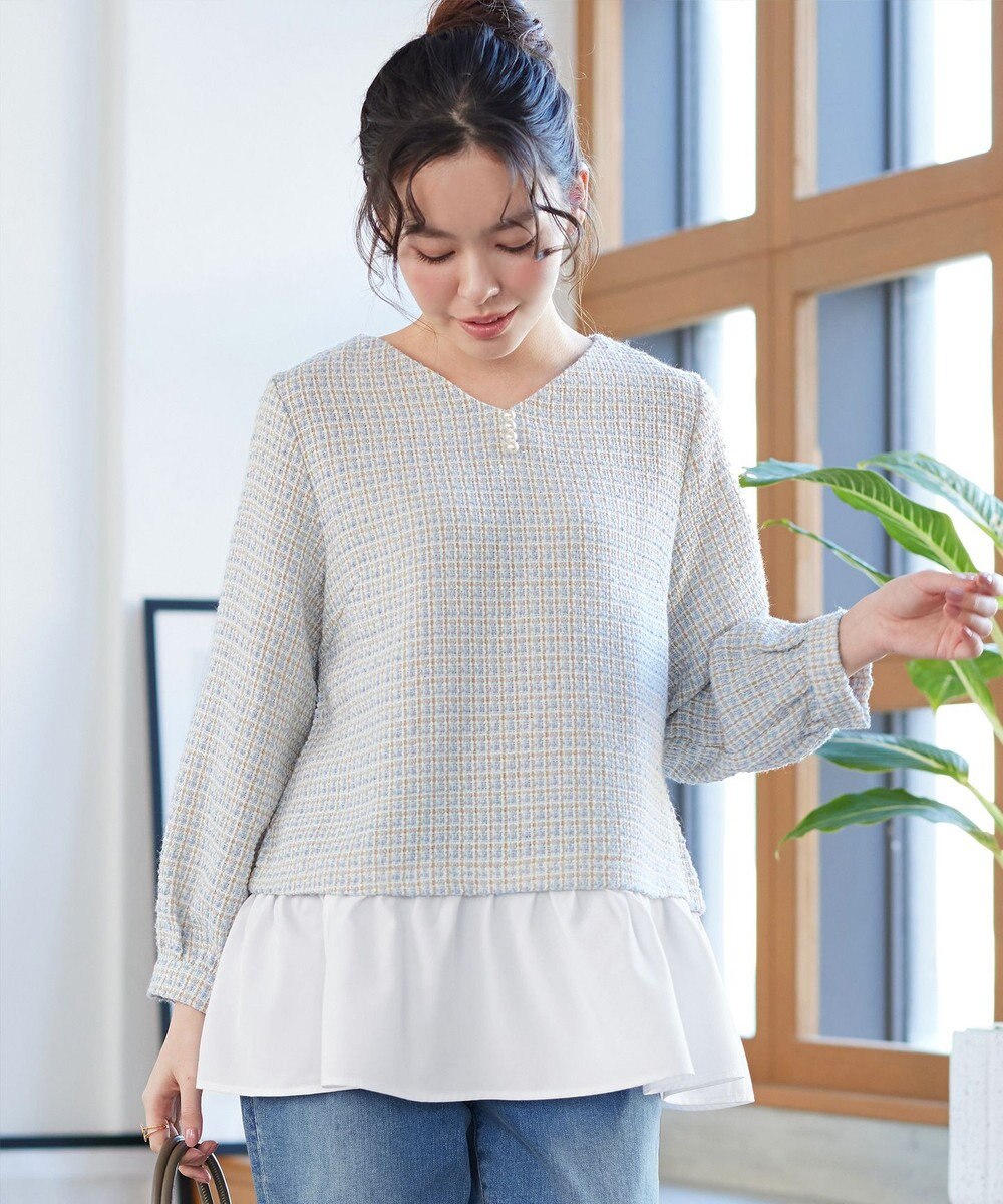 Tiaclasse ツイードコンビフレアチュニック 