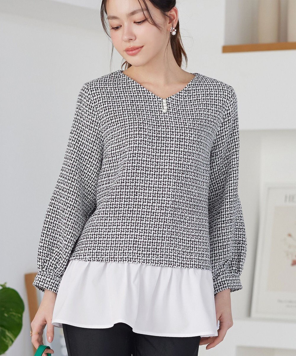 Tiaclasse ツイードコンビフレアチュニック 