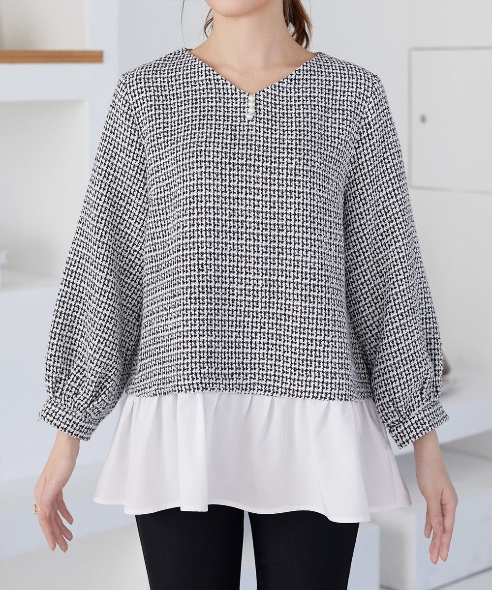 Tiaclasse ツイードコンビフレアチュニック 