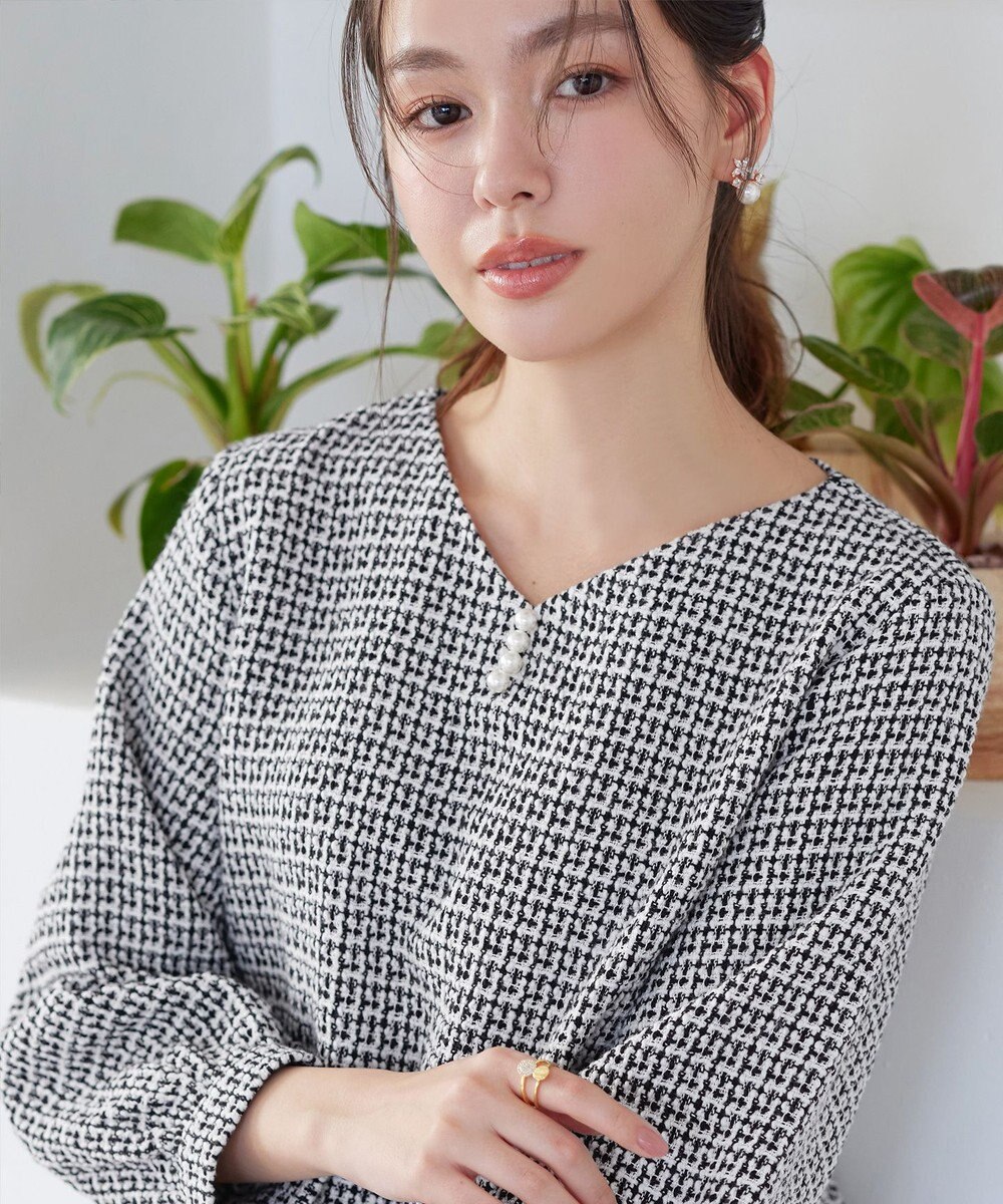 Tiaclasse ツイードコンビフレアチュニック 