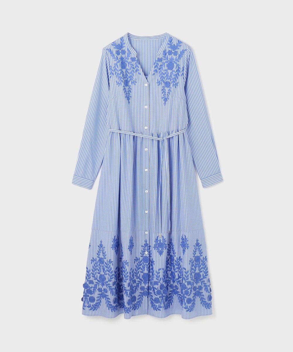 GRACE CONTINENTAL ストライプ刺繍ワンピース 