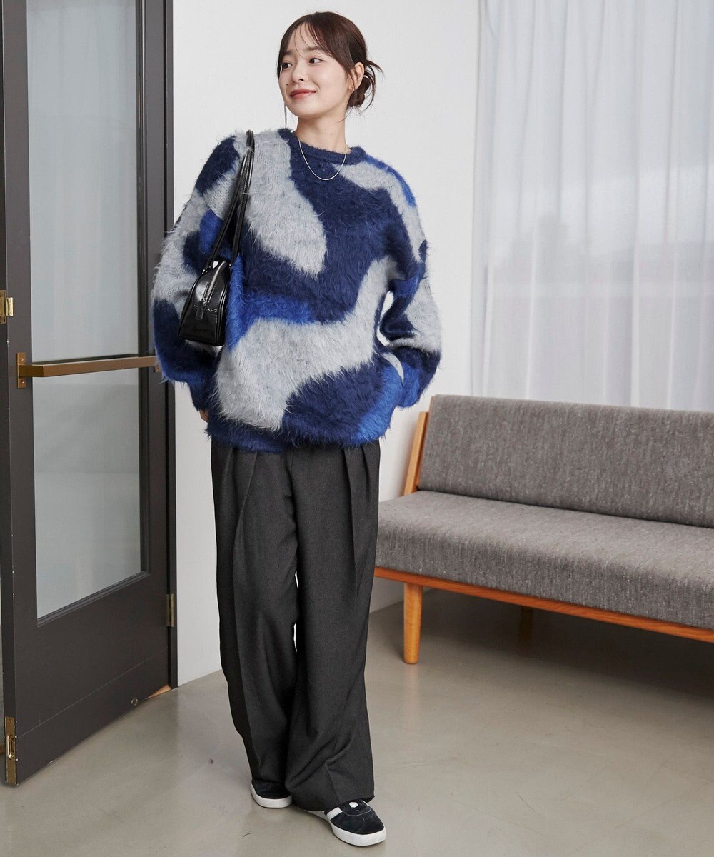 WEGO 【ユニセックス着用ITEM】マーブルシャギーニットプルオーバー 