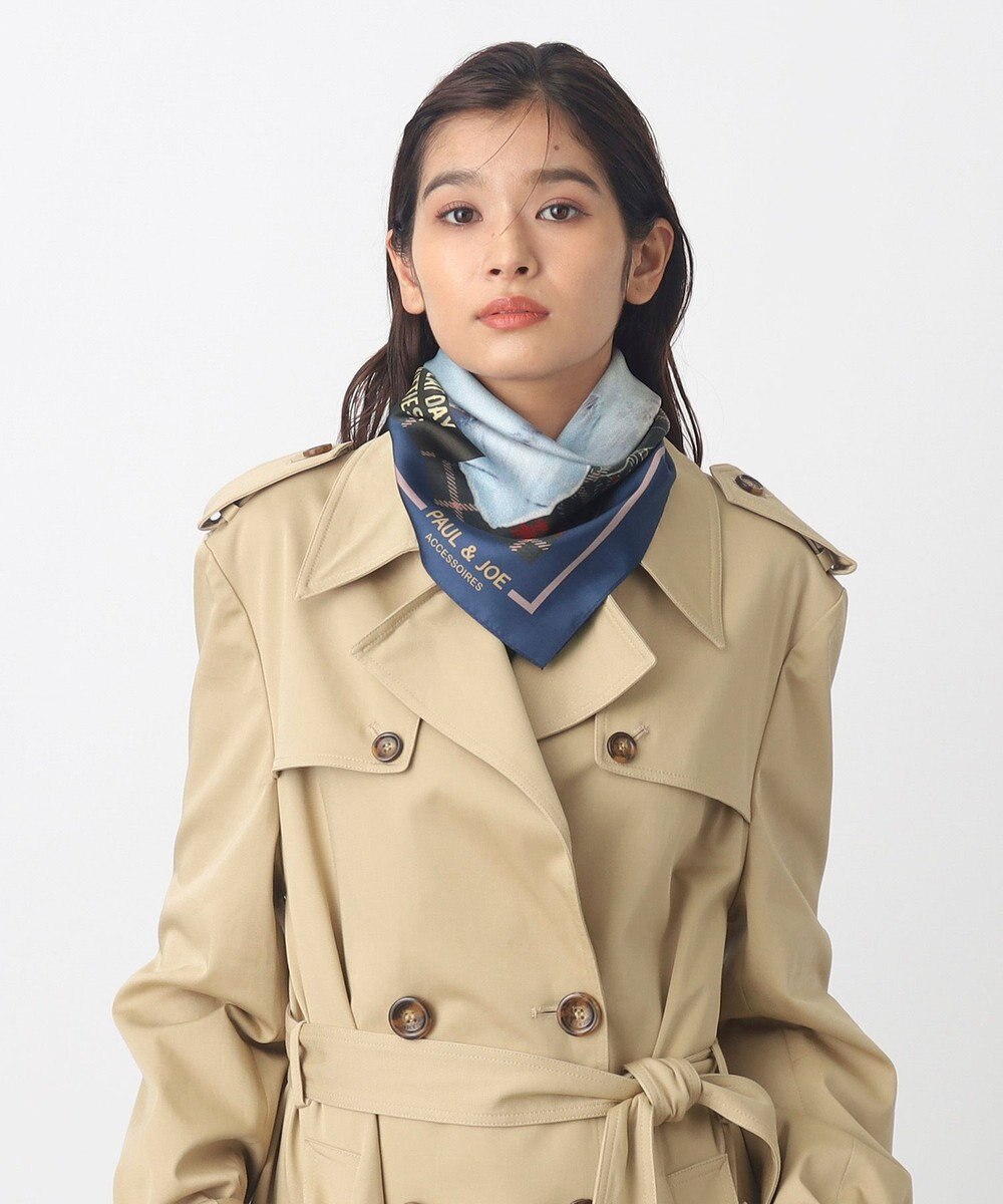 MOONBAT 【WEB限定】PAUL & JOE ACCESSOIRES シルクツイル キャットコラージュスカーフ 58×58cm 