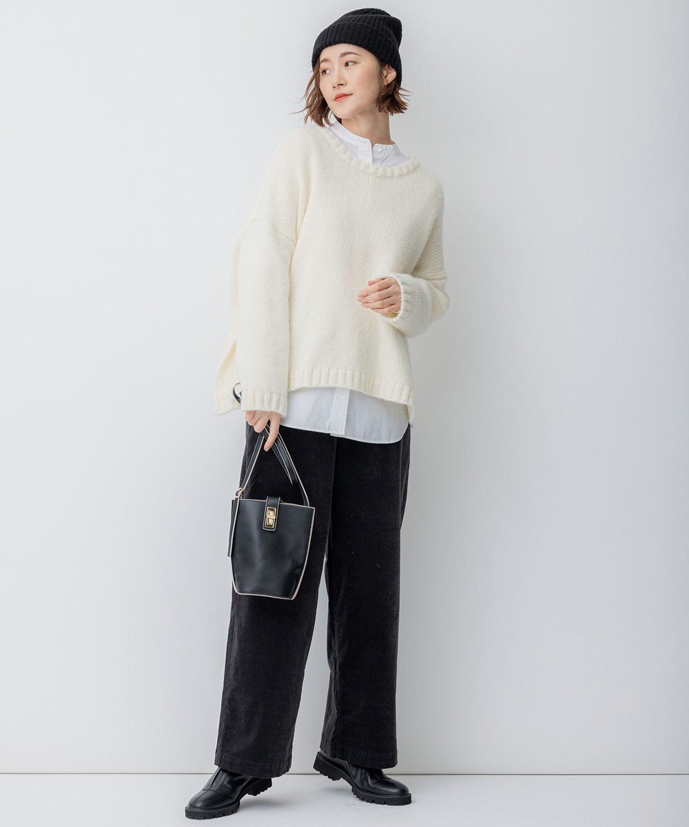 23区 L 【洗える】23区DENIM ベルベットストレッチ ワイドパンツ 