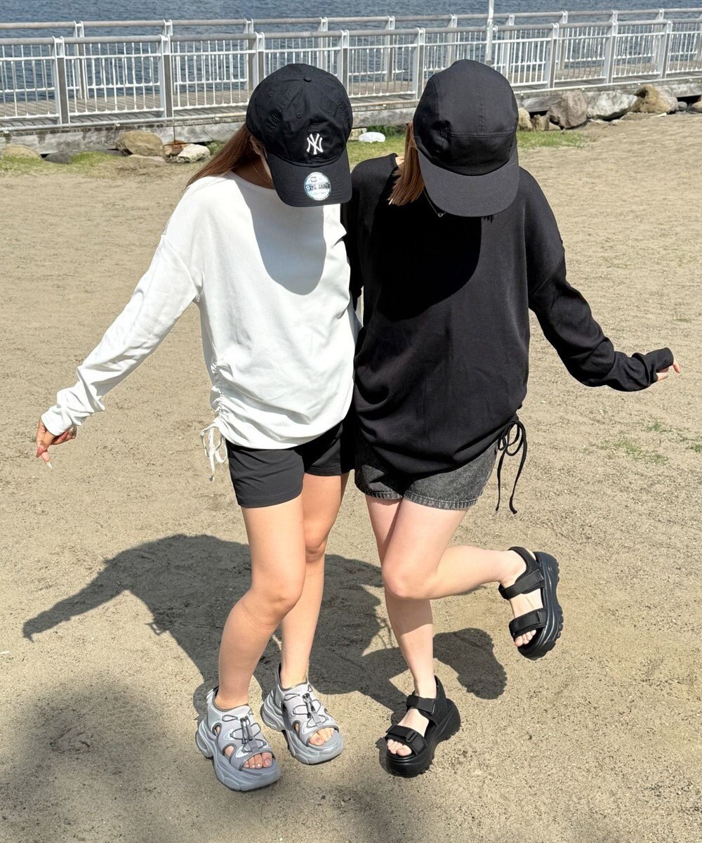 WEGO 【ラッシュガード/吸水速乾/UVカット/日焼け対策/体型カバー】リブドロストデザイントップス 