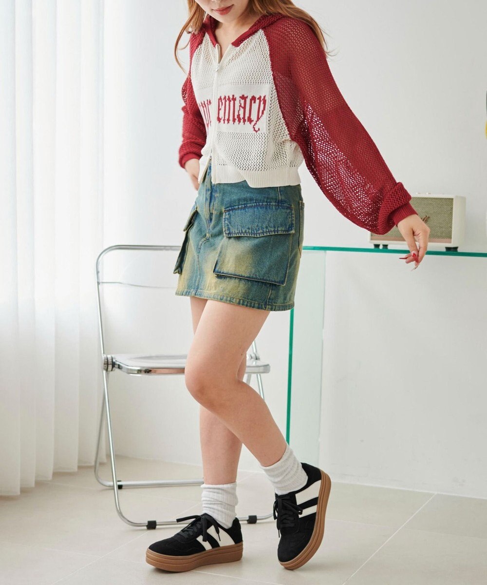 WEGO ラグランメッシュニットショートパーカー 