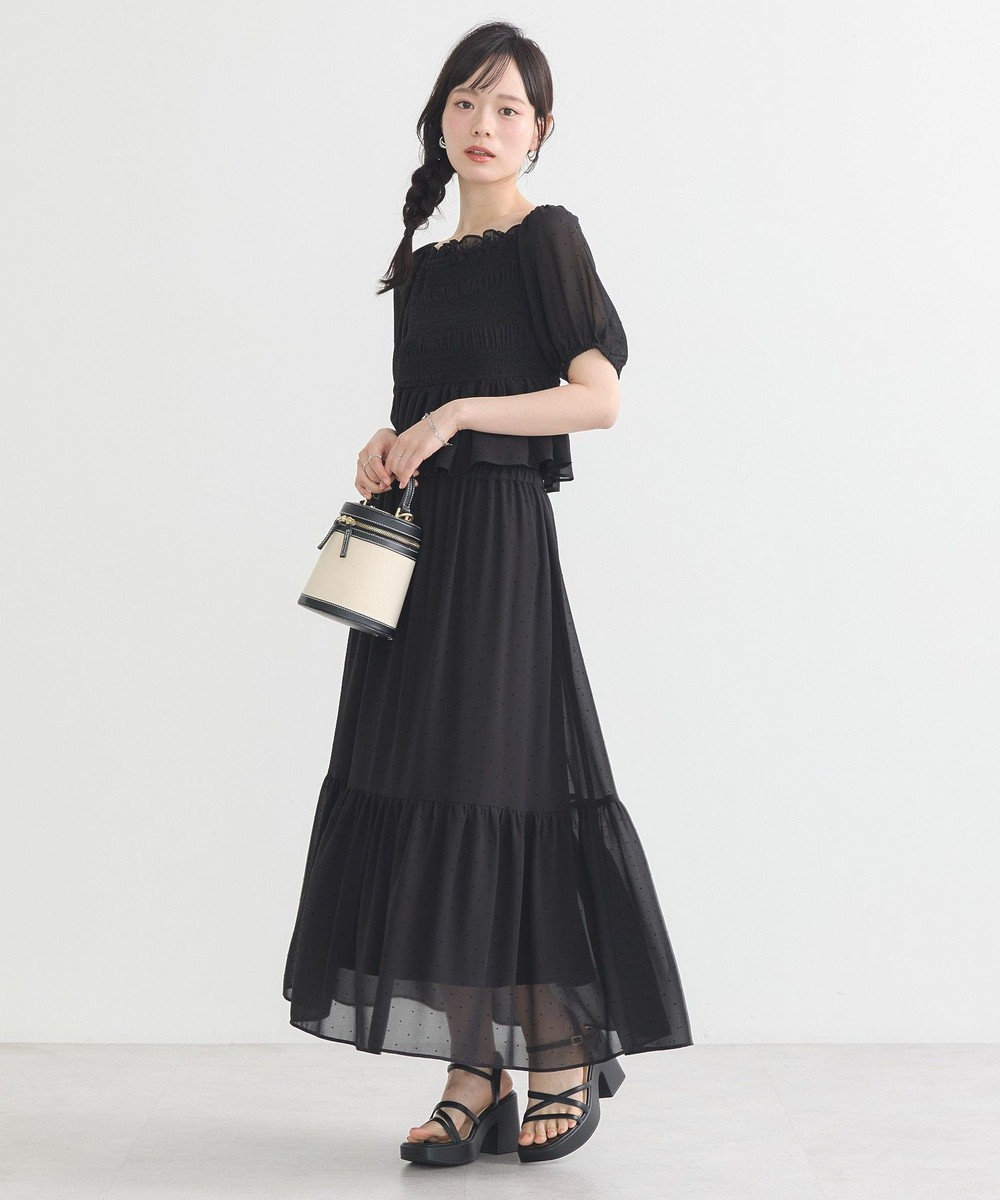 earth music&ecology ＳＥＴ２点フロッキードットブラウス＋スカート 