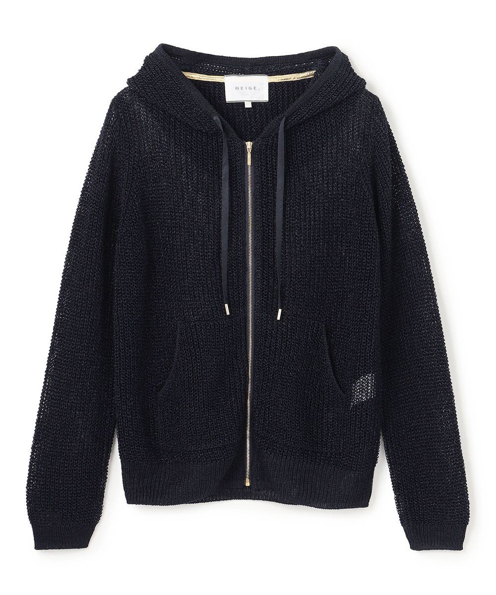 BEIGE， OPTICAL / ペーパーヤーンフーディージップニット 