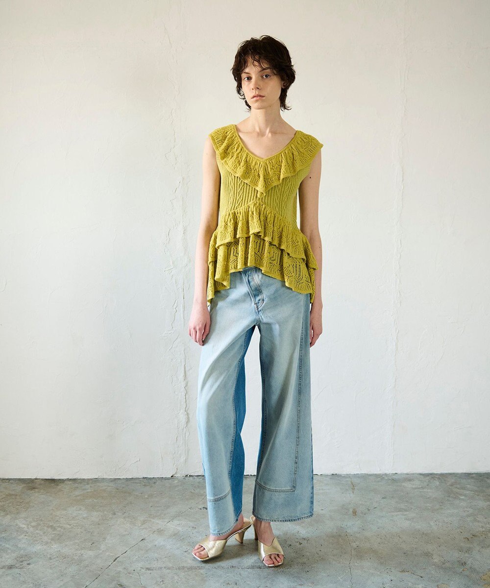 GRACE CONTINENTAL ミックスフリルニットトップ 