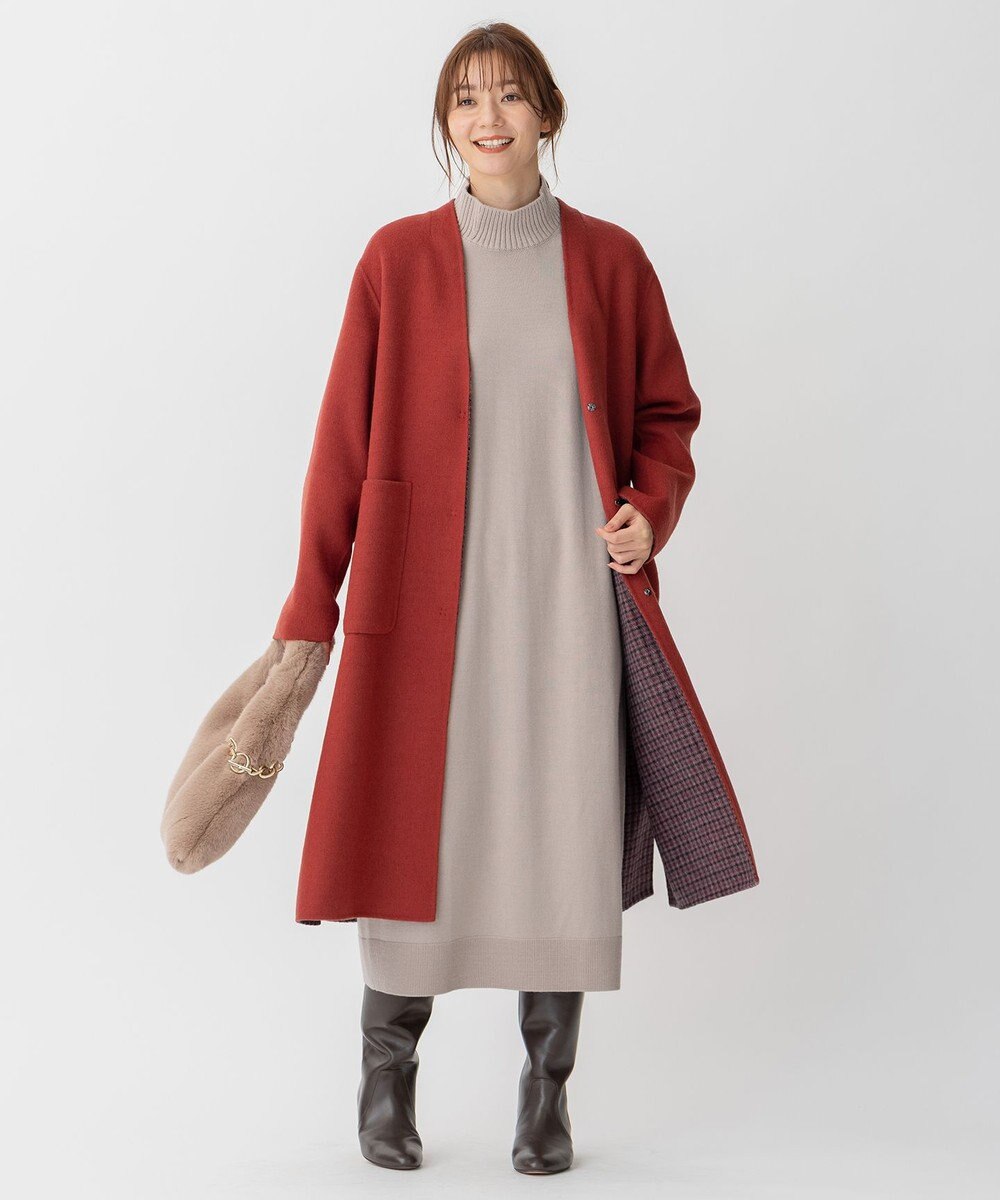 自由区 【リバーシブル】ウールリバー ノーカラーロングコート 