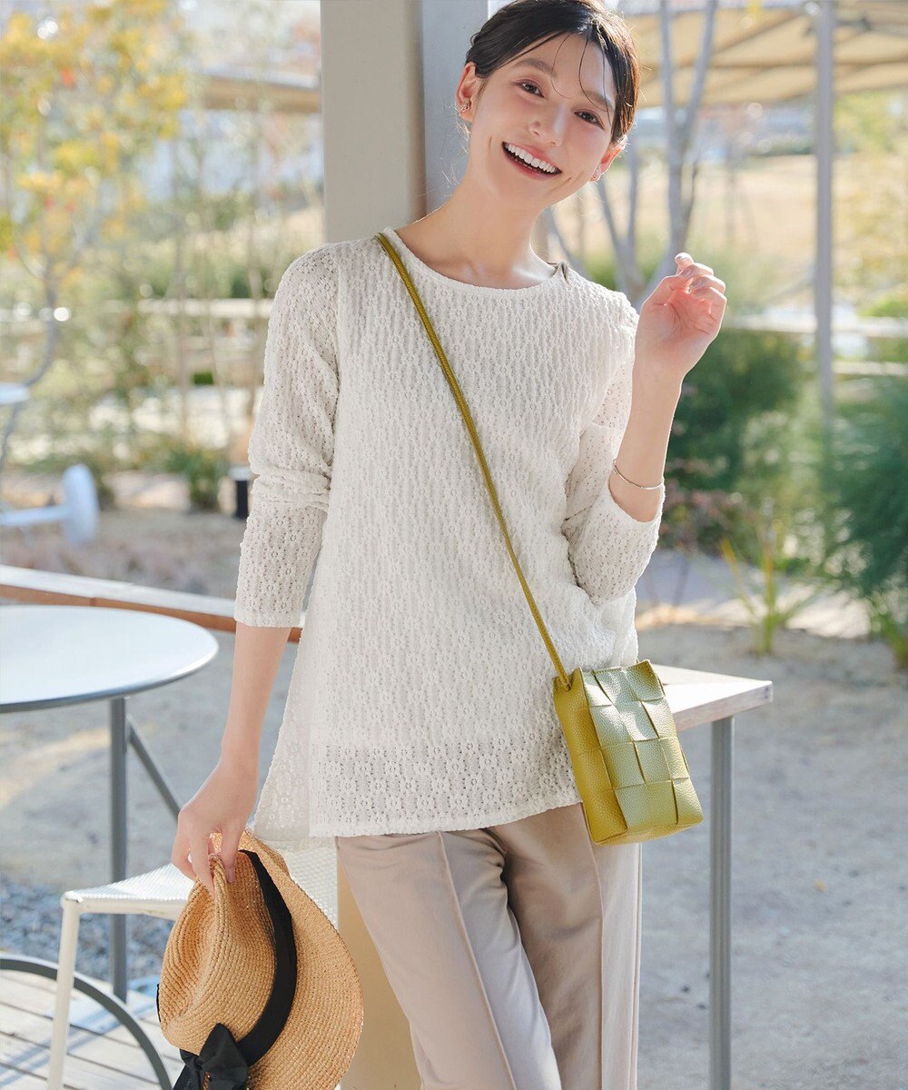 Tiaclasse L 花柄カットレースフレアトップス 