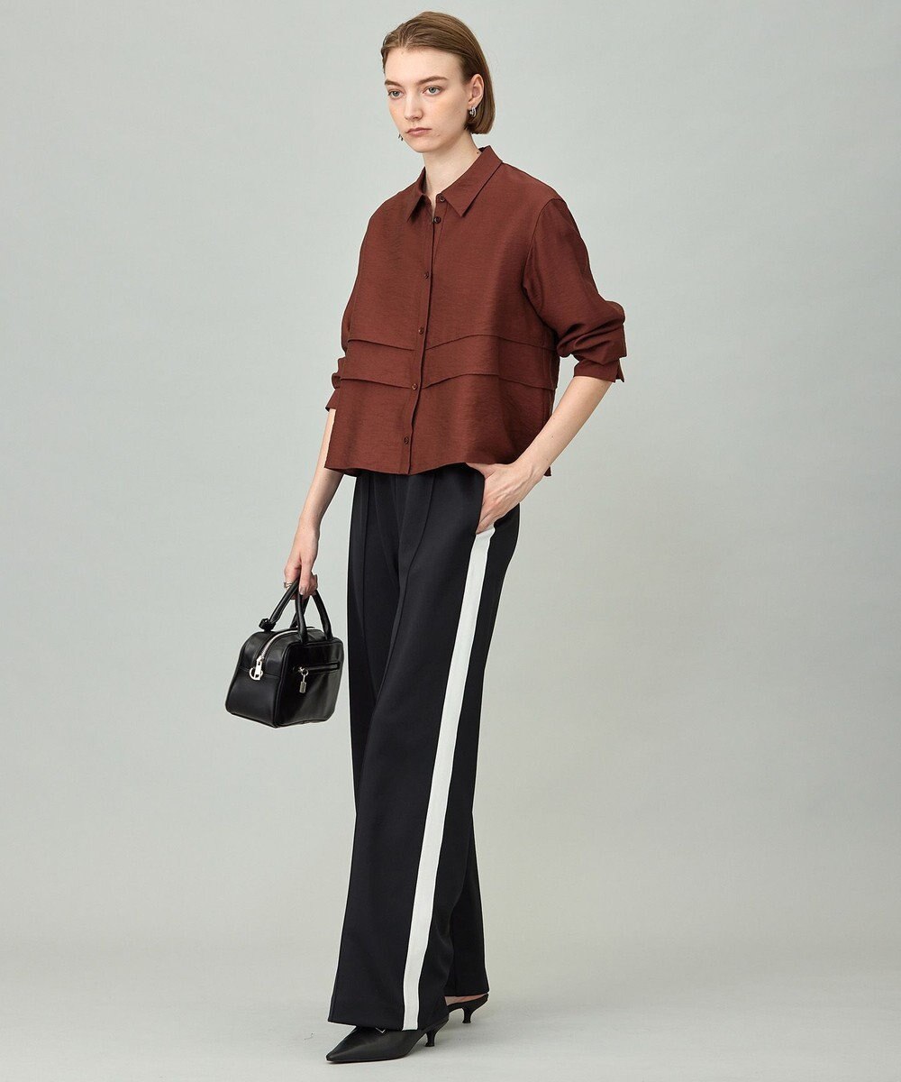 ICB L 【洗える】 ワッシャーツイル クロップドブラウス 