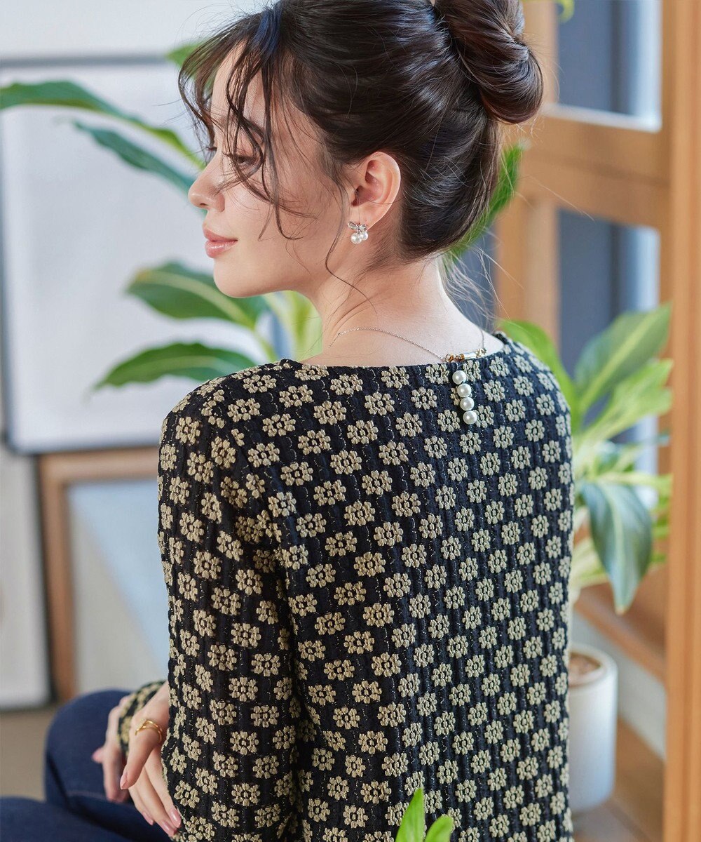 Tiaclasse L 花柄カットレースフレアトップス 