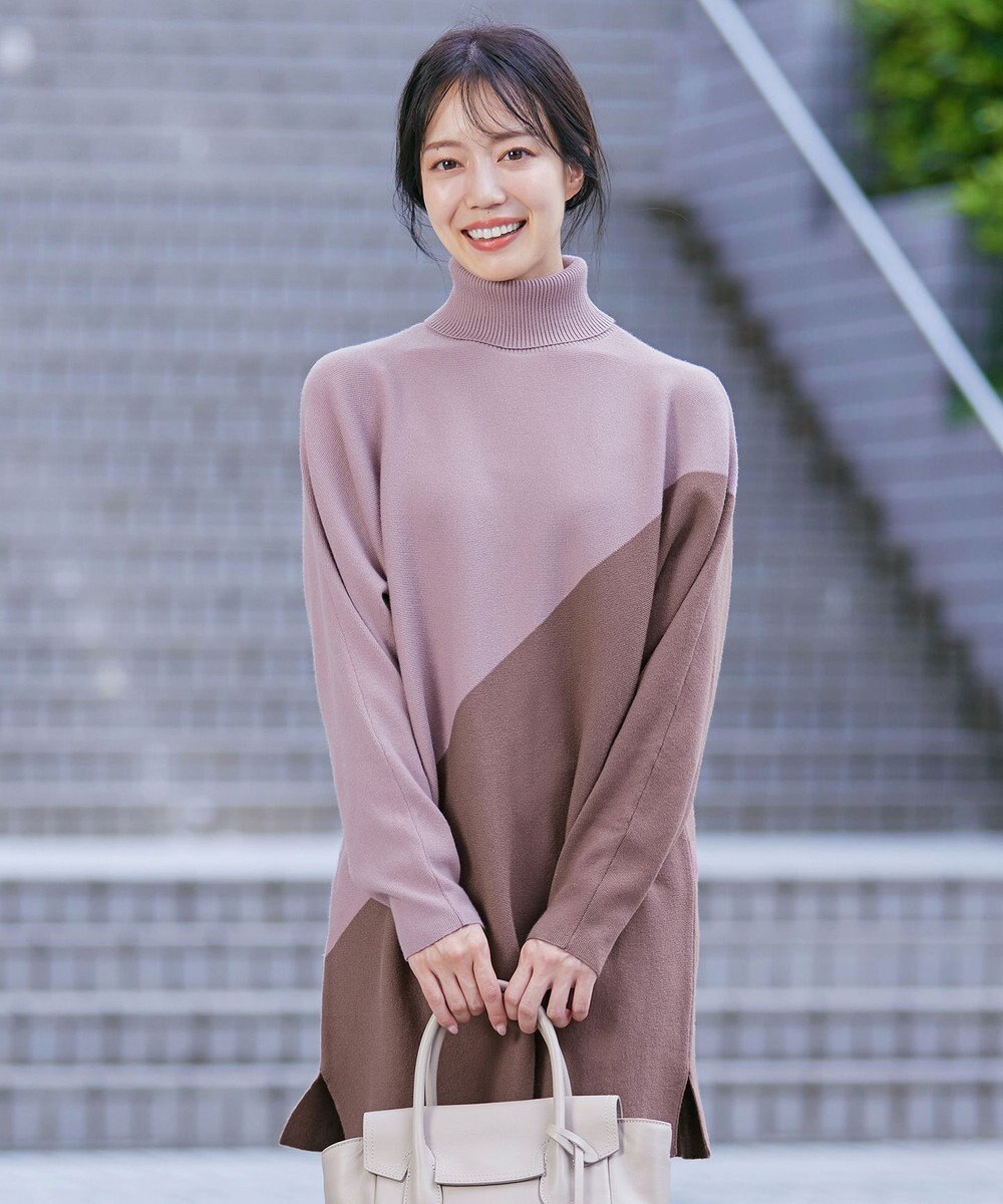 Tiaclasse L 【洗える】配色ドルマンニットチュニック 