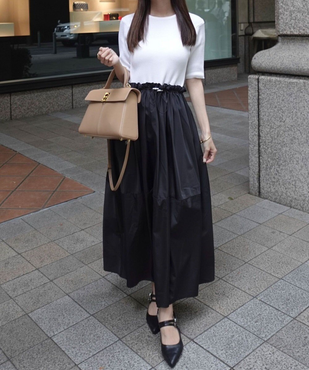 Green Parks ランタン型ニットドッキングタフタワンピース 