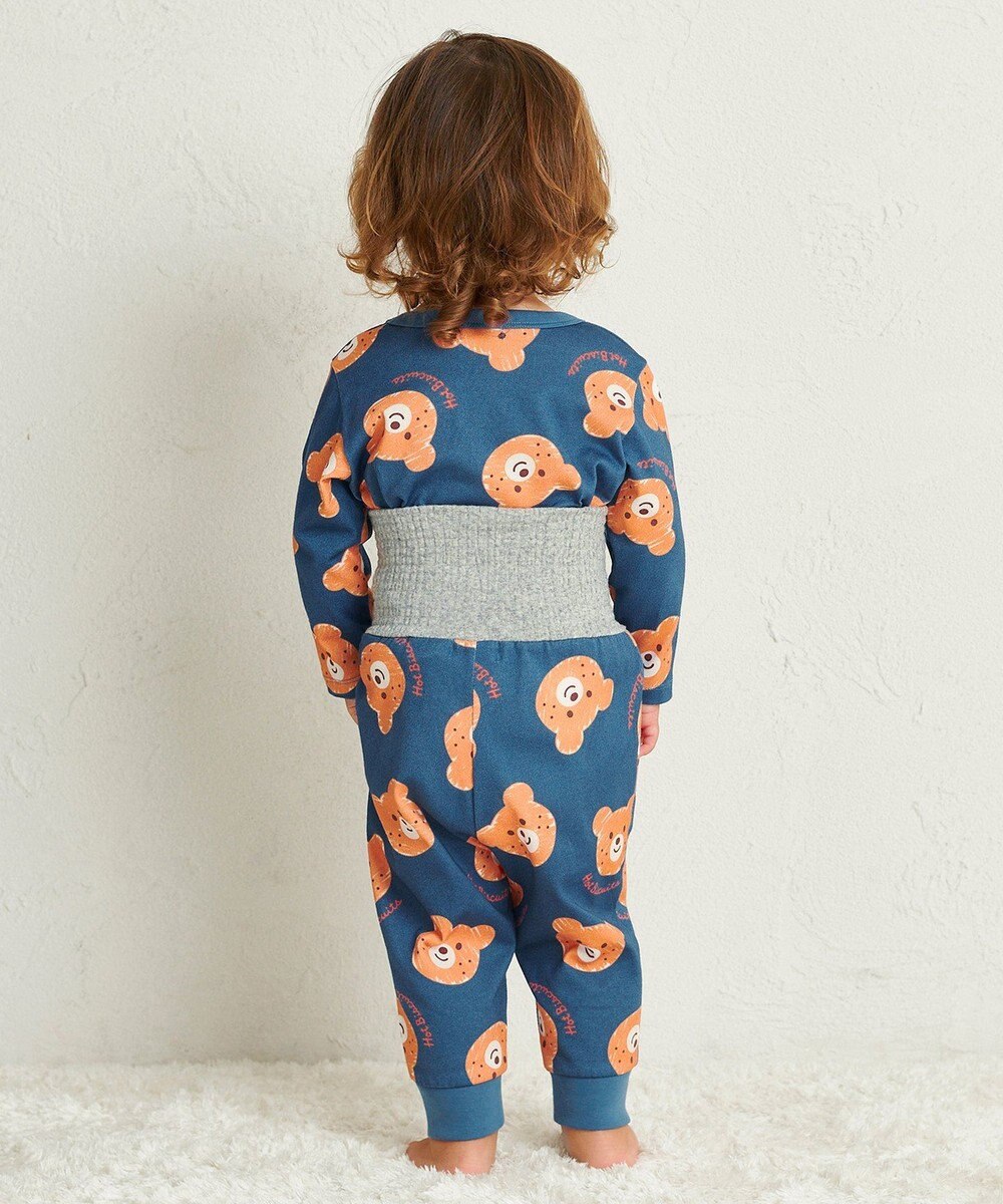 MIKI HOUSE HOT BISCUITS 【80-120cm】 ビーンズフェイスプリント 腹巻き付き長袖パジャマ 