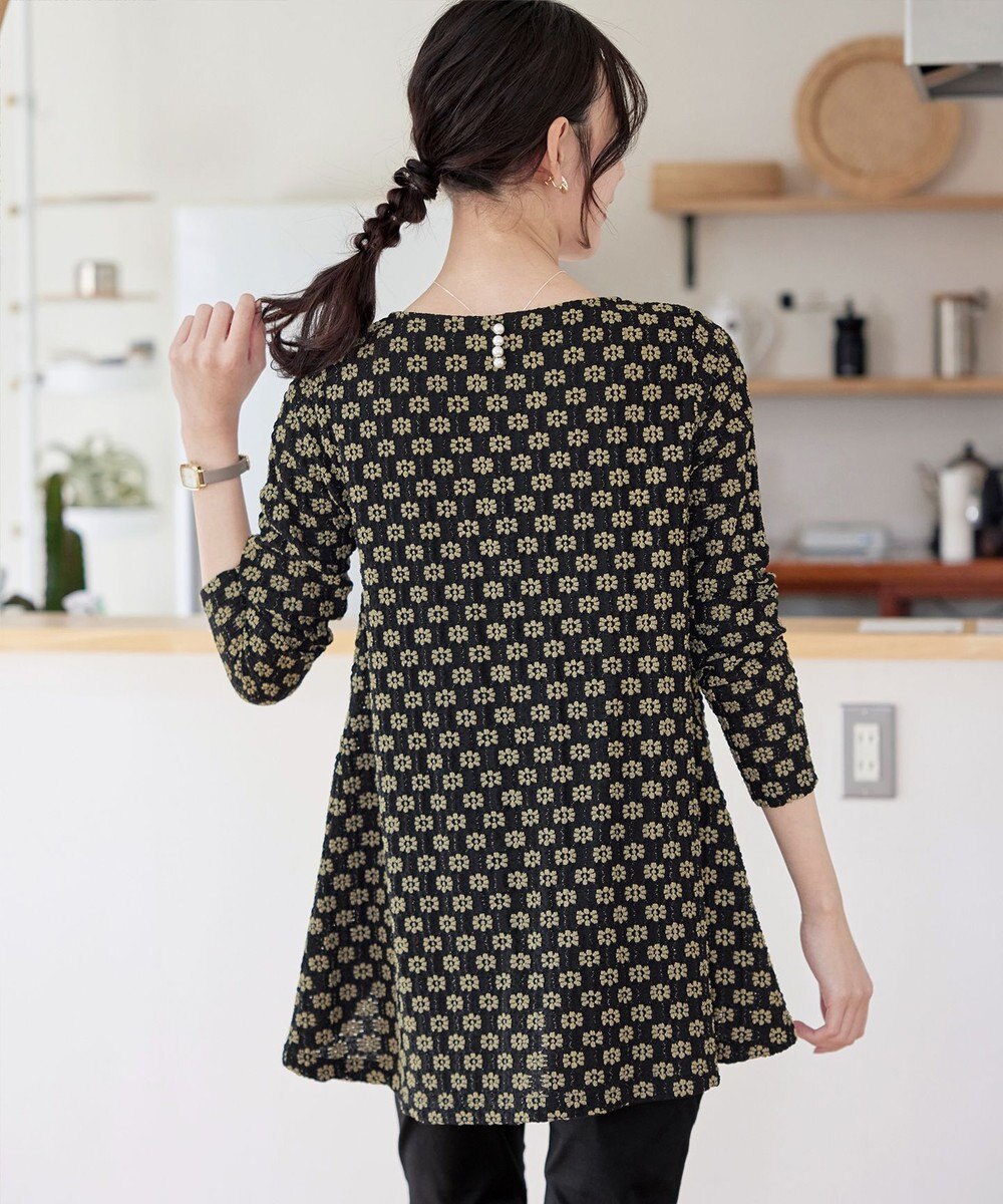 Tiaclasse L 花柄カットレースフレアトップス 