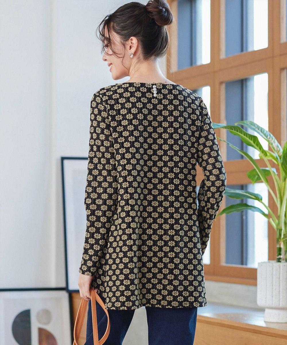 Tiaclasse L 花柄カットレースフレアトップス 