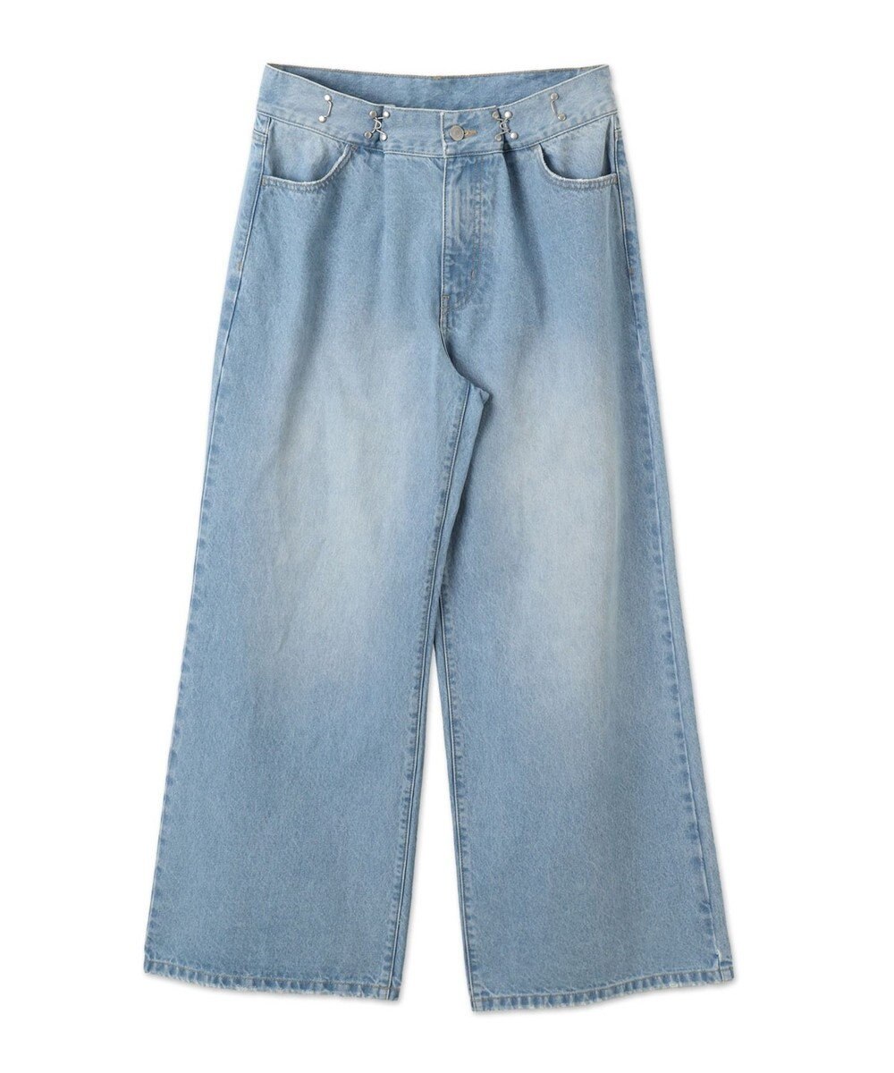 WEGO 【ウエスト調整付き】ウエストフックデニムワイドパンツ 