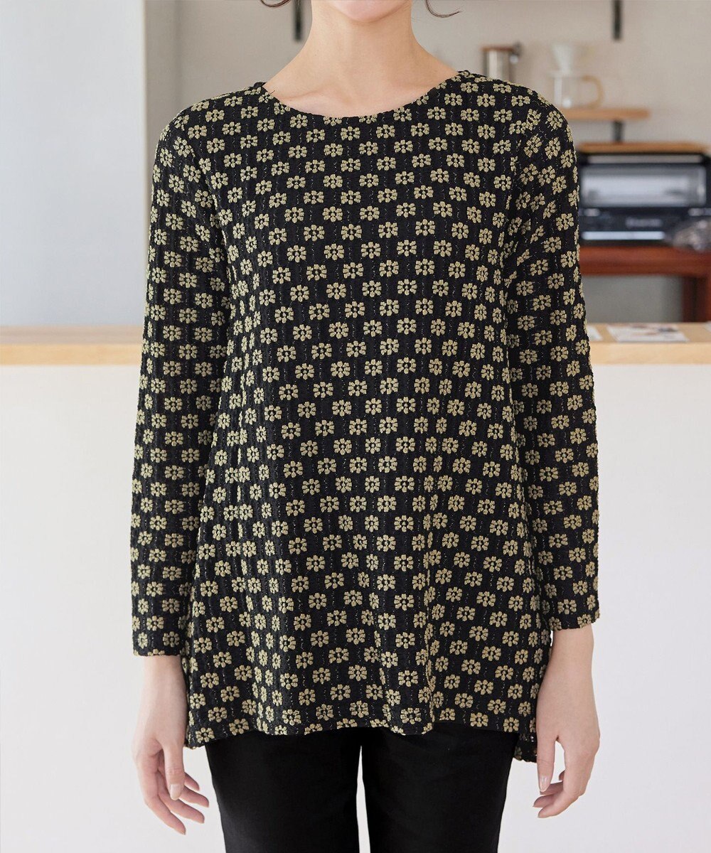 Tiaclasse L 花柄カットレースフレアトップス 