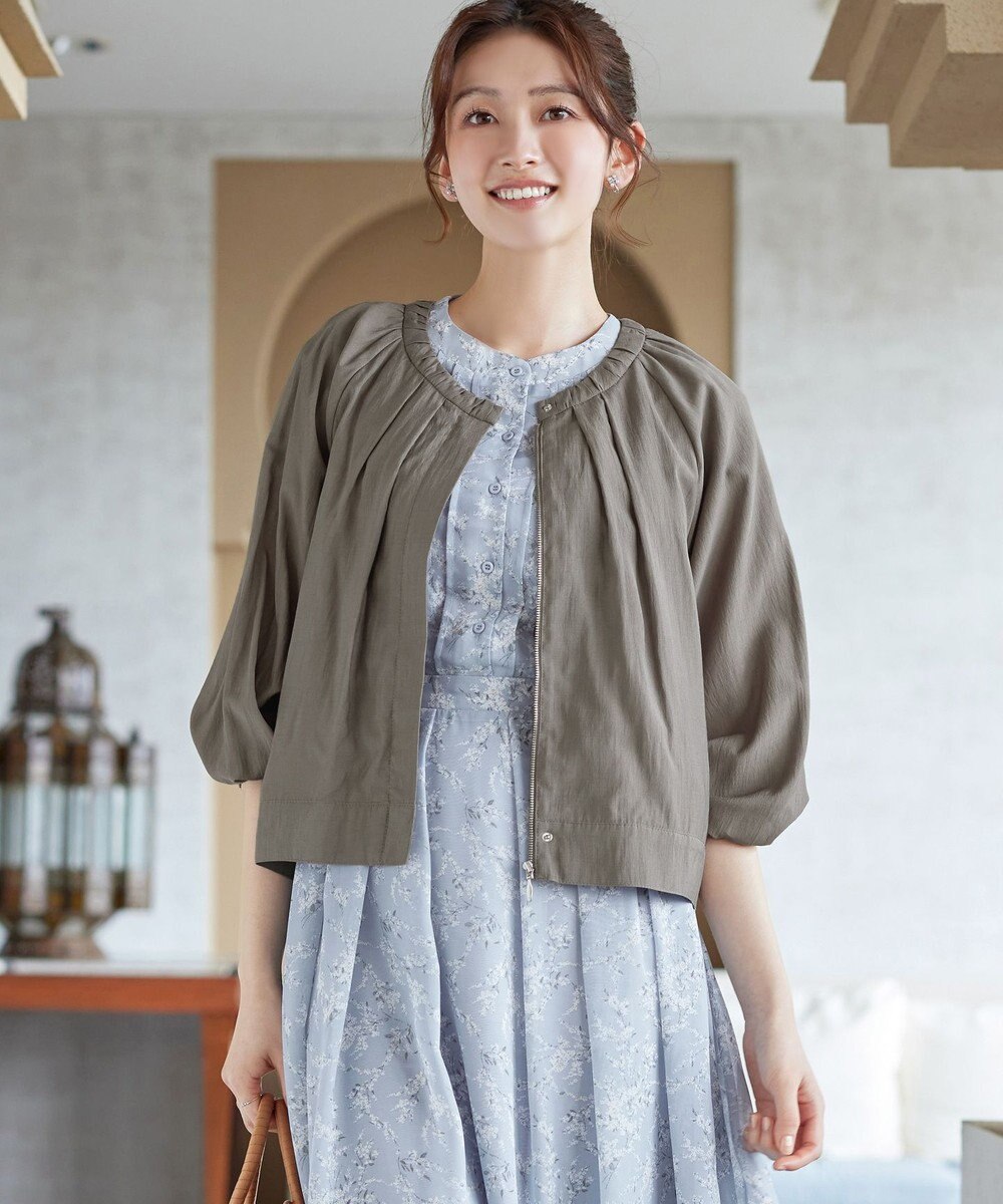 Tiaclasse L 麻調襟ギャザーシアーブルゾン 