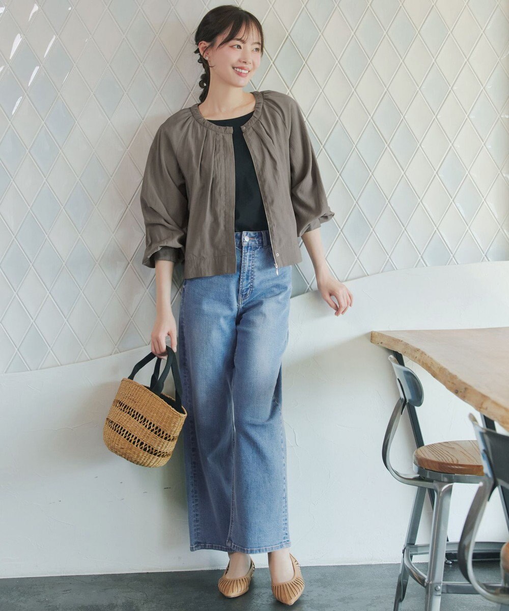 Tiaclasse L 麻調襟ギャザーシアーブルゾン 